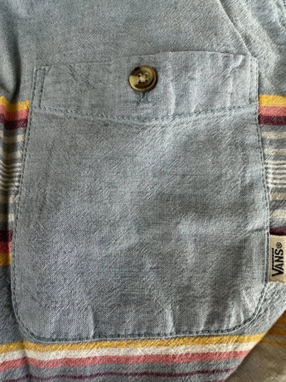 Vans Tailored Fit Men's Blue Stripe Button Front SS Shirt Small Cotton